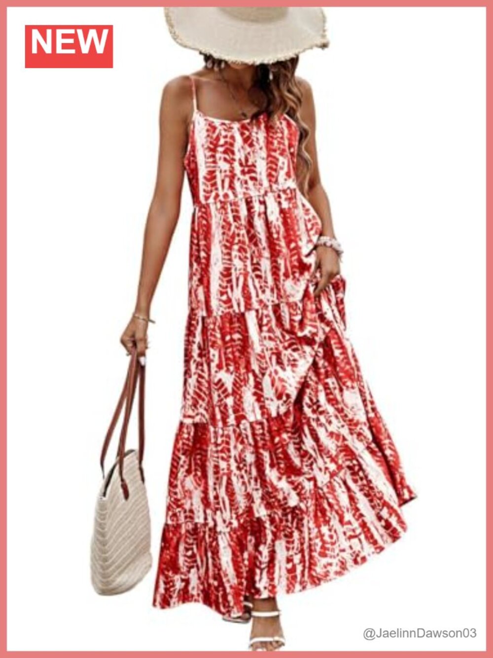 Spaghetti Strap Scoop Neck Floral Maxi Dress Flowy Boho Tiered Sundress with